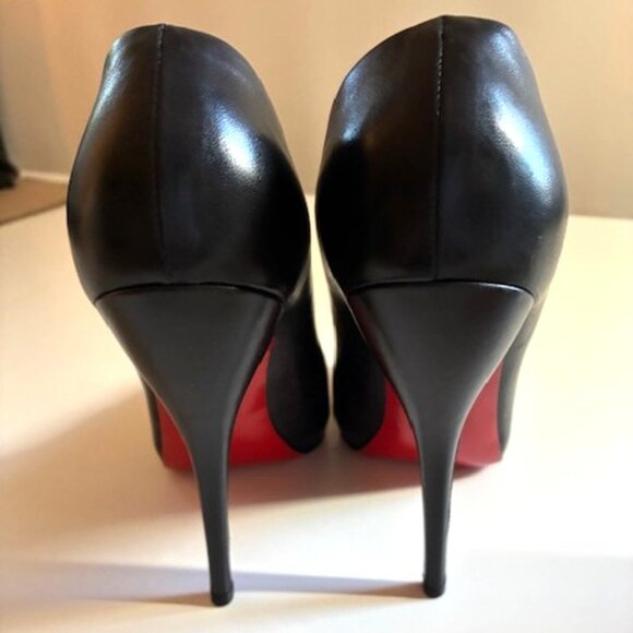 Christian Louboutin Black Leather Platform Round Toe Pump | 5" Heel | Sz 39 - Picture 10 of 16
